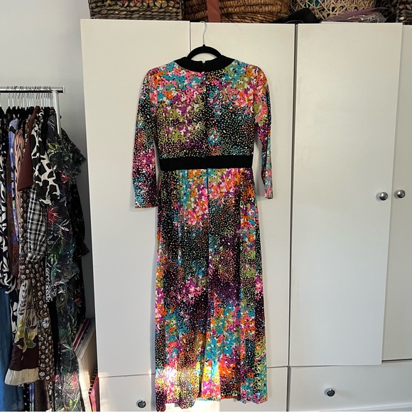 Vintage Y2K Polka Dot Black & Colorful Modest Lightweight Dress 3/4 Sleeves Sz M - Picture 7 of 14